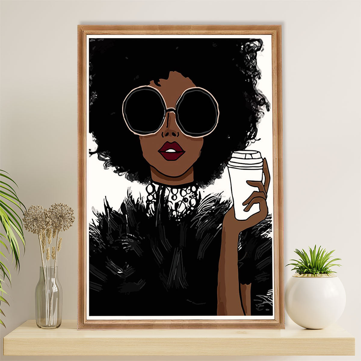 African American Afro Canvas Wall Art Prints | Black Girl Coffee | Gift for Black Girl