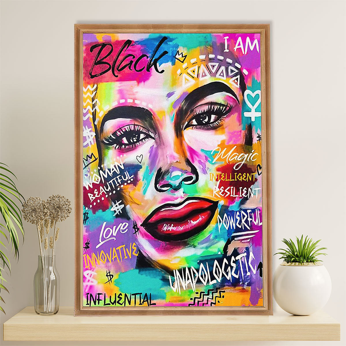 African American Afro Canvas Wall Art Prints | Watercolor Painting Potrait - Motivational Quotes | Gift for Black Girl