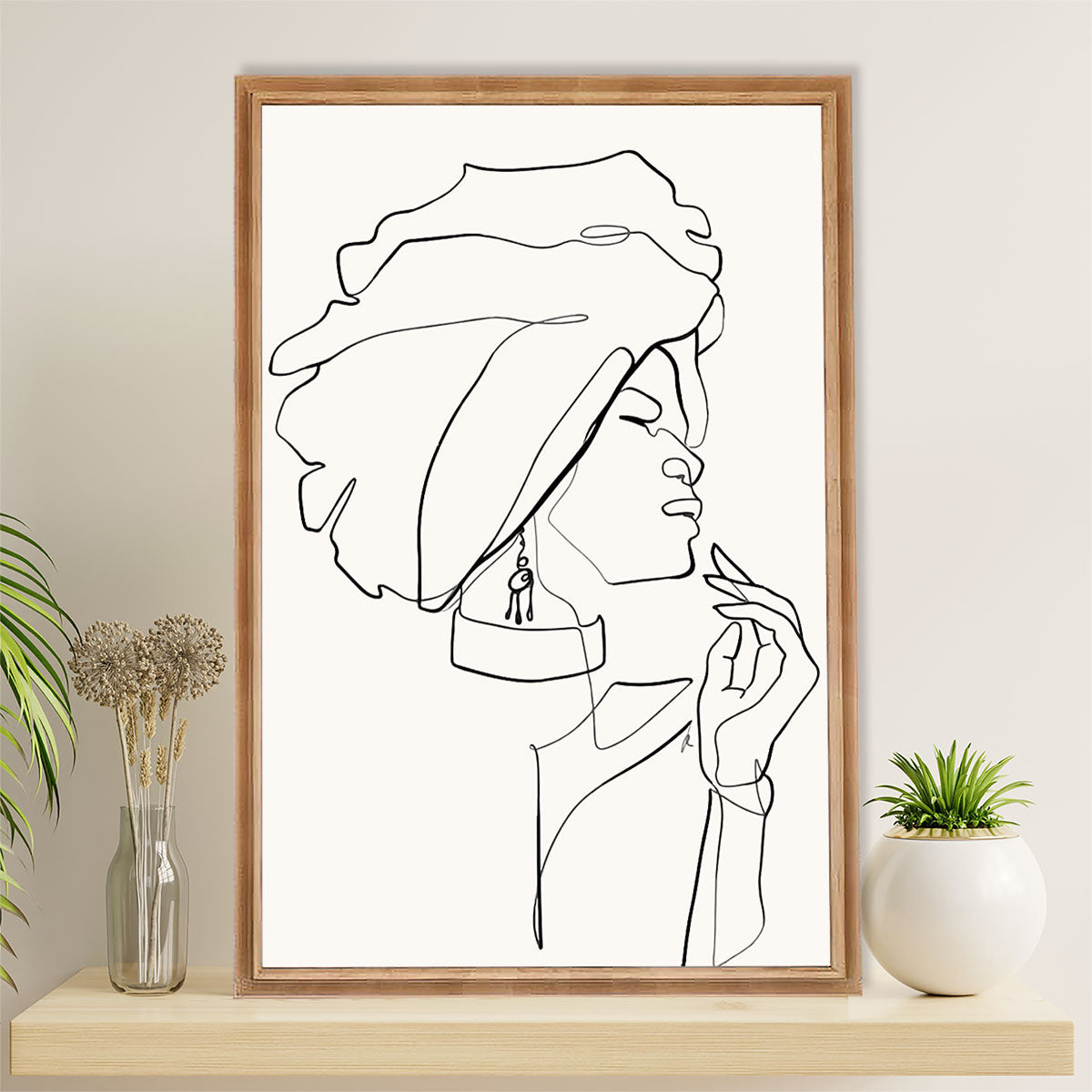 African American Afro Canvas Wall Art Prints | One Line Art Painting Black Girl | Gift for Black Girl