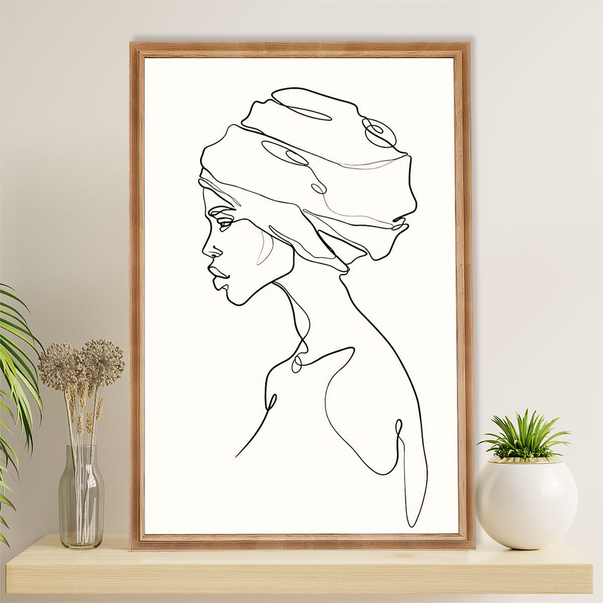 African American Afro Canvas Wall Art Prints | One Line Art Painting Black Girl | Gift for Black Girl