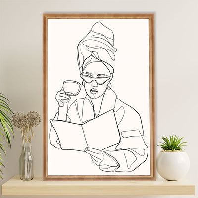 African American Afro Canvas Wall Art Prints | One Line Art Painting Black Girl | Gift for Black Girl