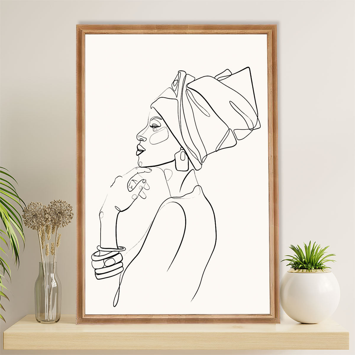 African American Afro Canvas Wall Art Prints | One Line Art Painting Black Girl | Gift for Black Girl