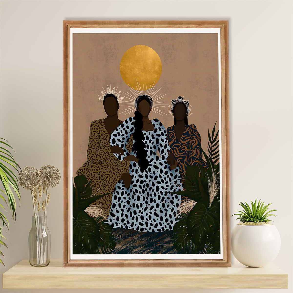 African American Afro Canvas Wall Art Prints | Black Queens Painting Moon | Gift for Black Girl