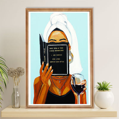 African American Afro Canvas Wall Art Prints | Woman Drinks Wine, Reads Book | Gift for Black Girl