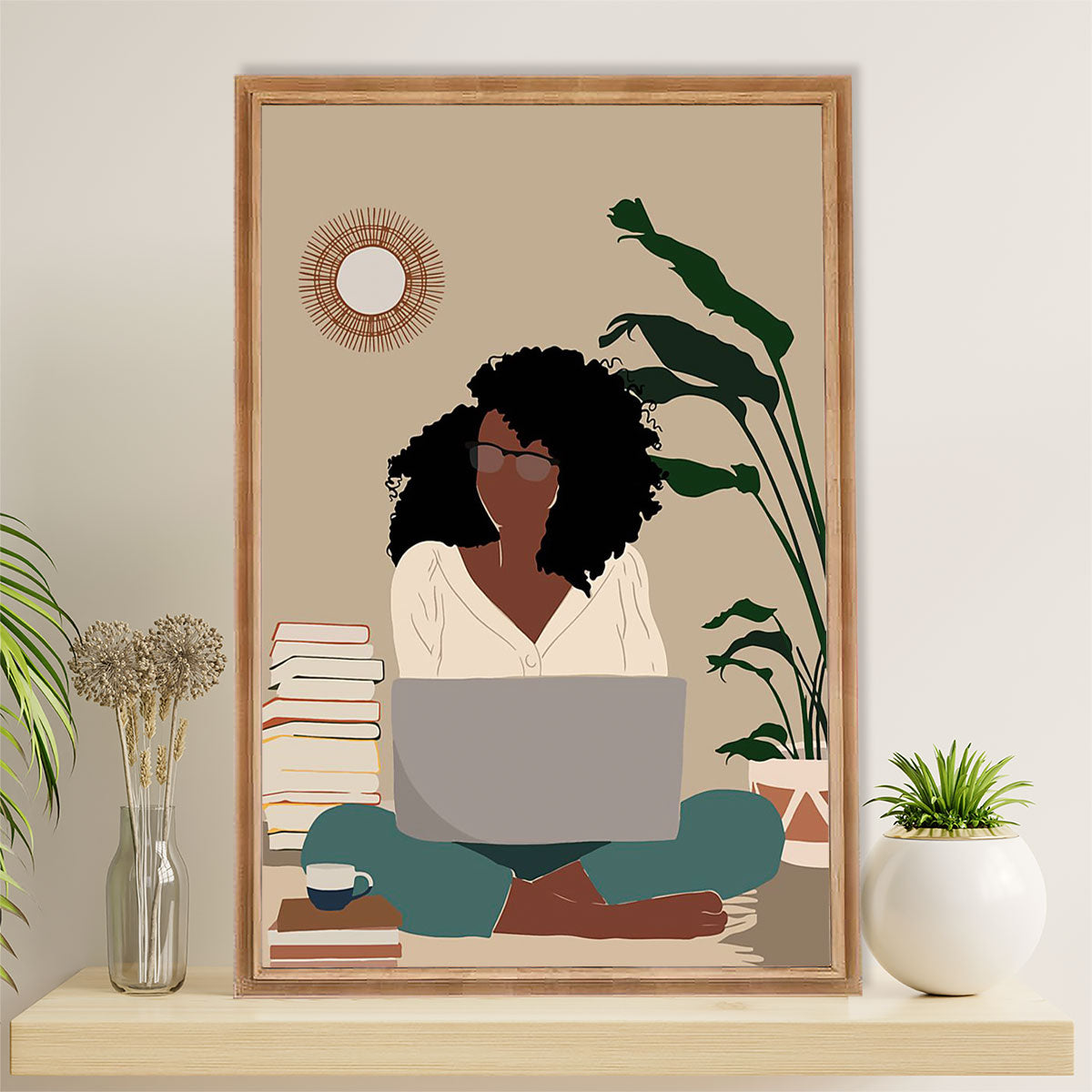 African American Afro Canvas Wall Art Prints | Girl Retro Art Painting | Gift for Black Girl