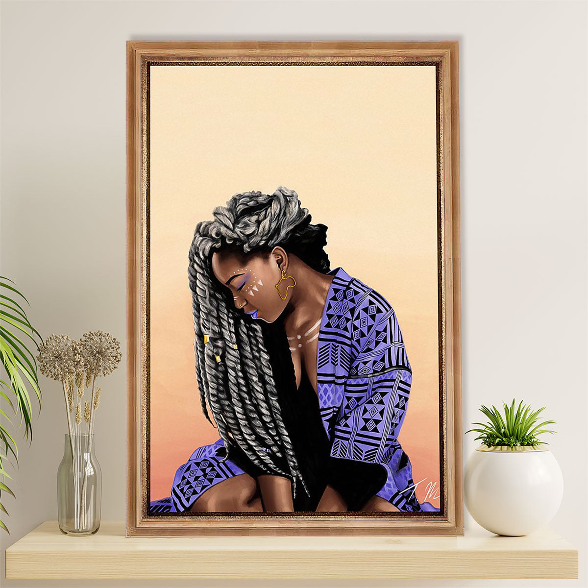 African American Afro Canvas Wall Art Prints | Joyful Girl | Gift for Black Girl