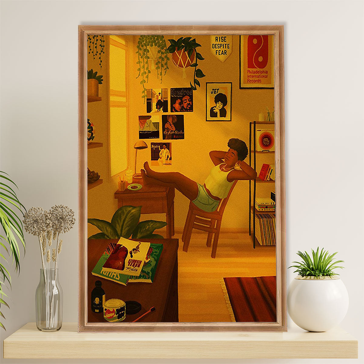 African American Afro Canvas Wall Art Prints | Girl Relaxing | Gift for Black Girl