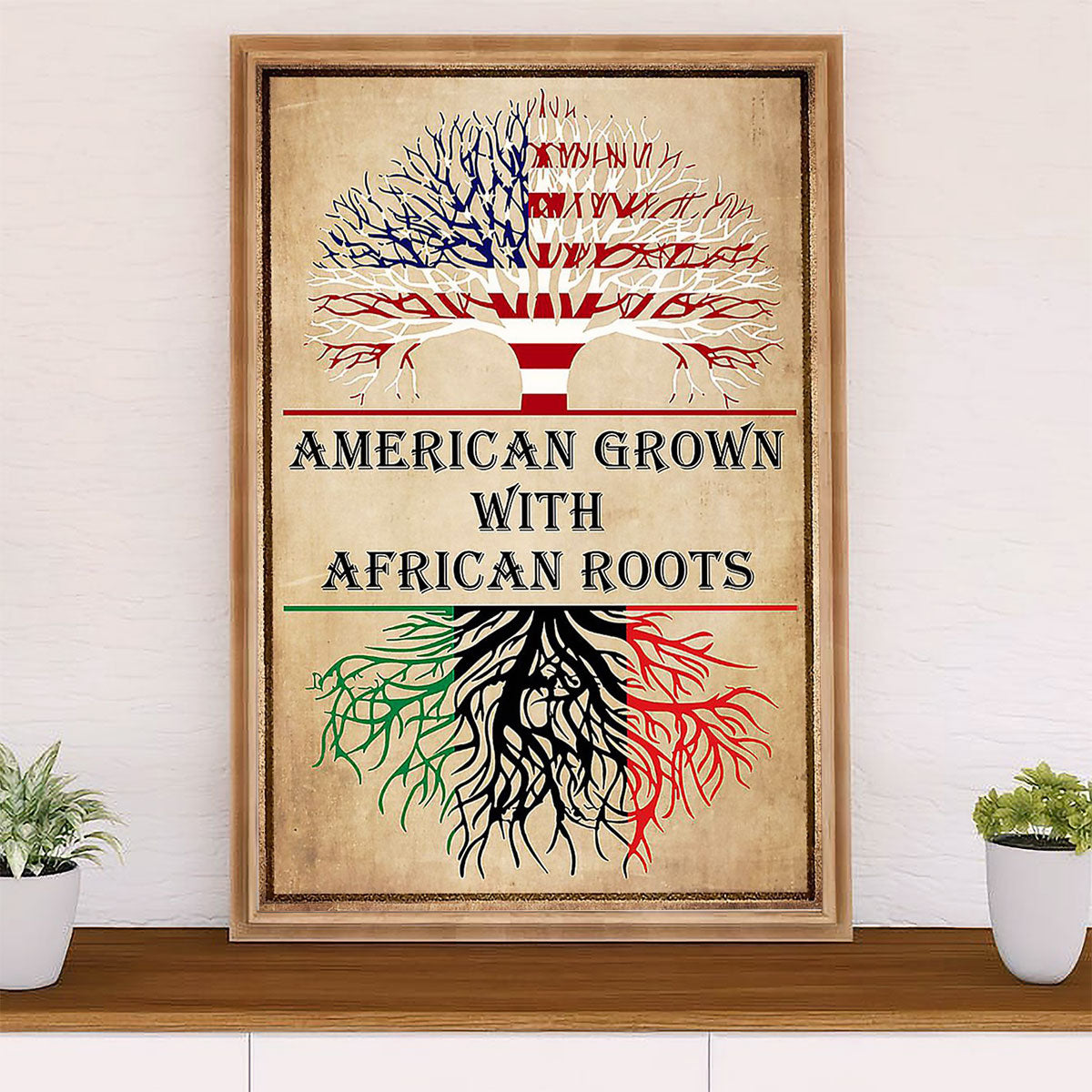 African American Afro Canvas Wall Art Prints | American Grown With African Roots | Gift for Black Girl