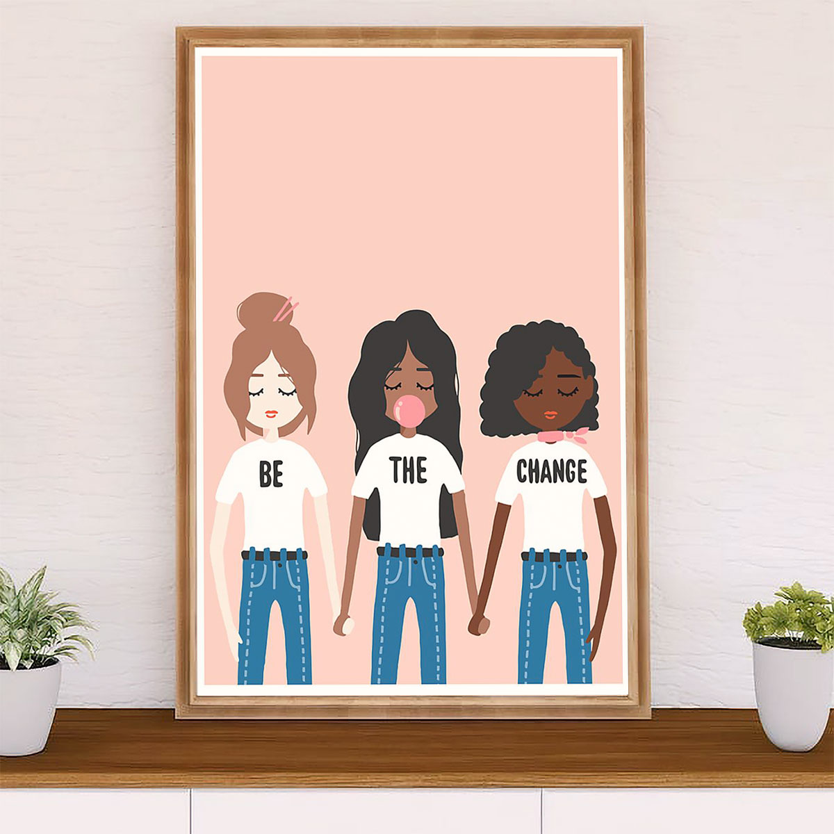 African American Afro Canvas Wall Art Prints | Be The Change - Different Colors | Gift for Black Girl