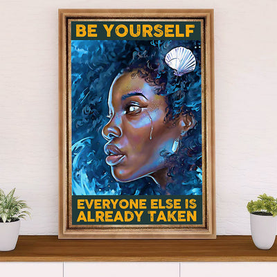 African American Afro Canvas Wall Art Prints | Be Yourself Motivational Quotes | Gift for Black Girl