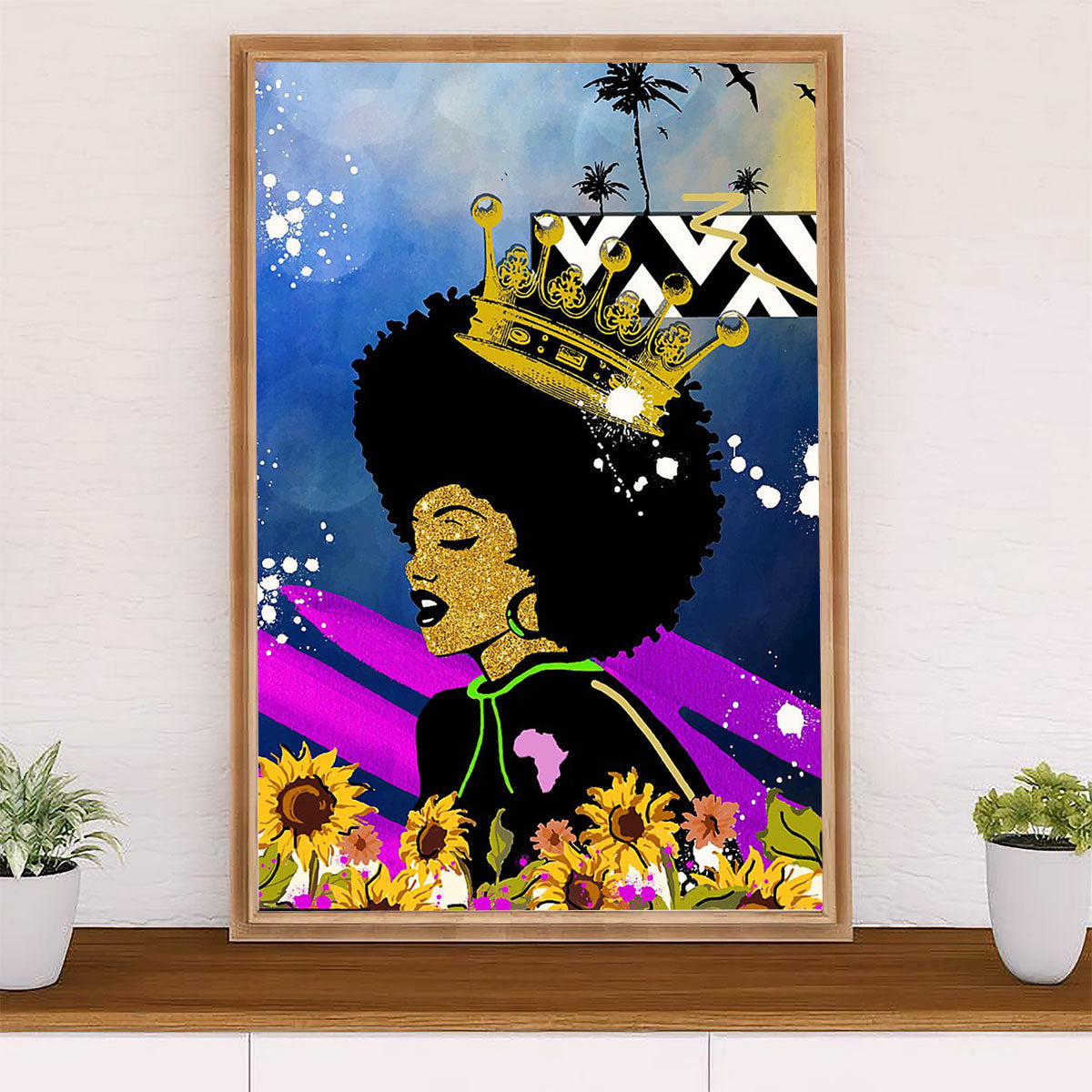 African American Afro Canvas Wall Art Prints | Black Queen | Gift for Black Girl