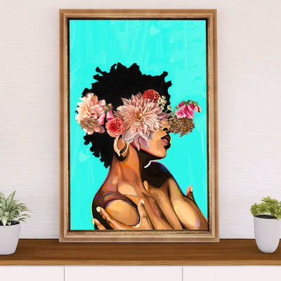 African American Afro Canvas Wall Art Prints | Woman Flower Painting | Gift for Black Girl