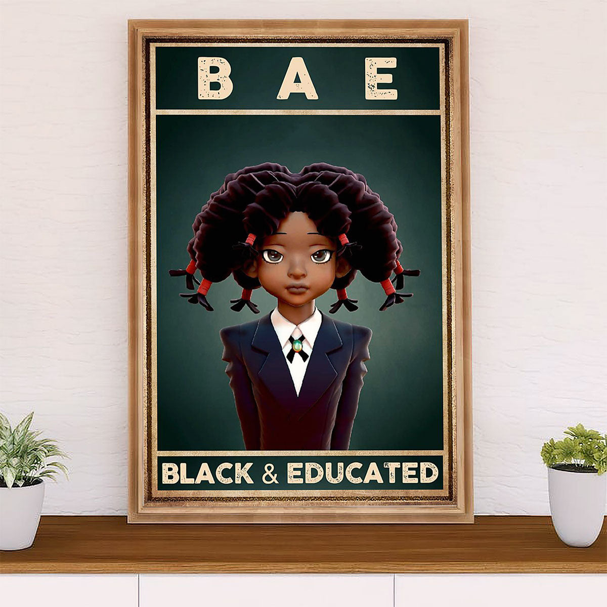 African American Afro Canvas Wall Art Prints | Black & Educated | Gift for Black Girl
