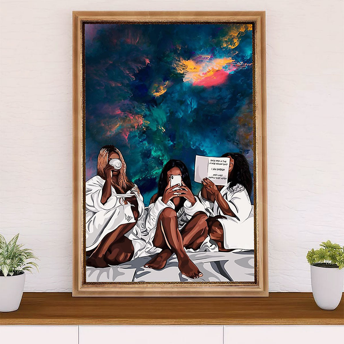 African American Afro Canvas Wall Art Prints | Ladies in Bed | Gift for Black Girl