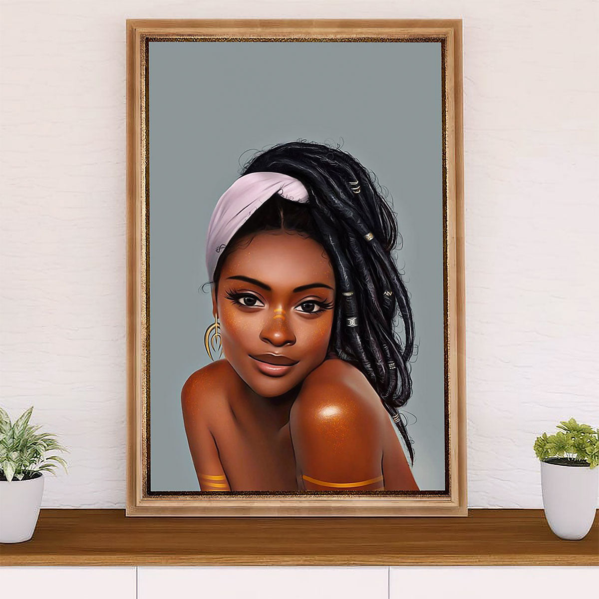African American Afro Canvas Wall Art Prints | Black Girl Potrait Painting | Gift for Black Girl