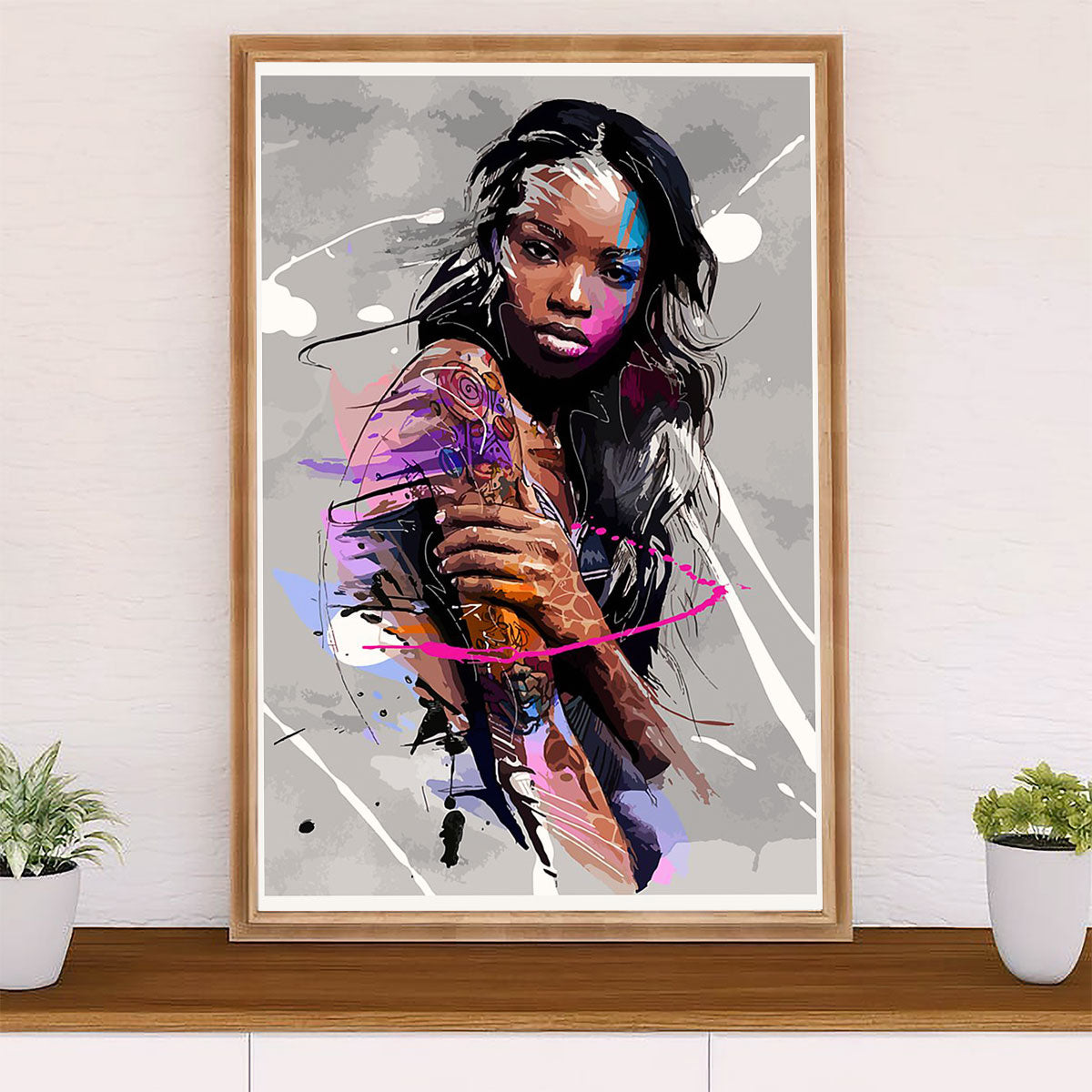 African American Afro Canvas Wall Art Prints | Girl Potrait Painting | Gift for Black Girl
