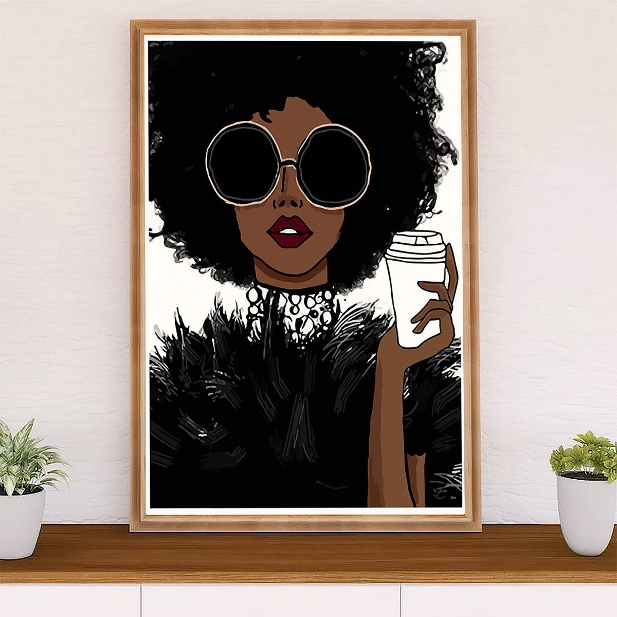 African American Afro Canvas Wall Art Prints | Black Girl Coffee | Gift for Black Girl