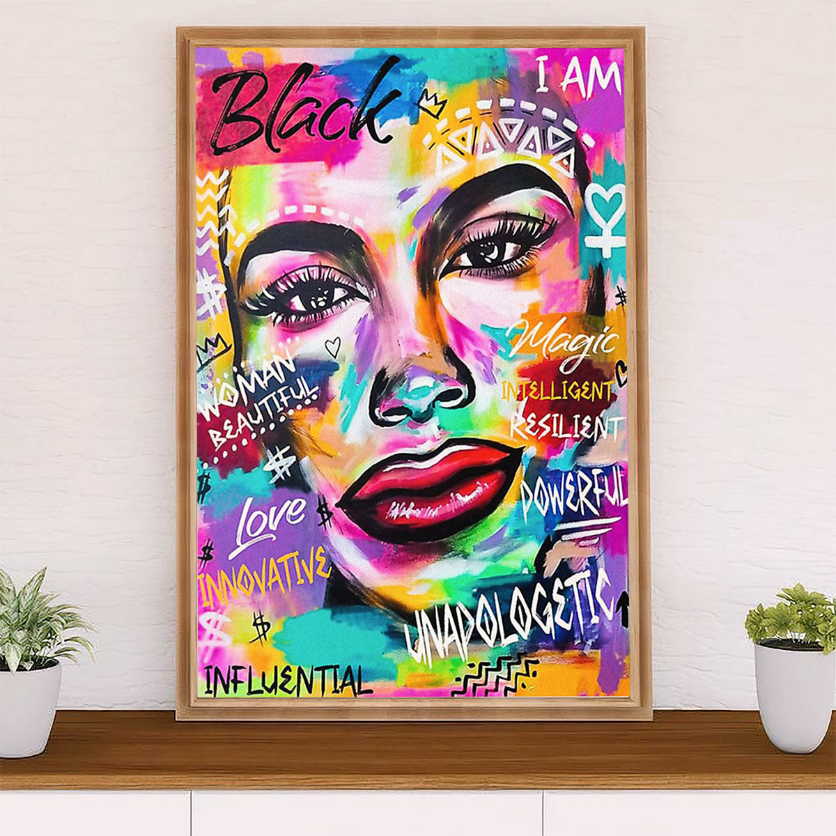 African American Afro Canvas Wall Art Prints | Watercolor Painting Potrait - Motivational Quotes | Gift for Black Girl