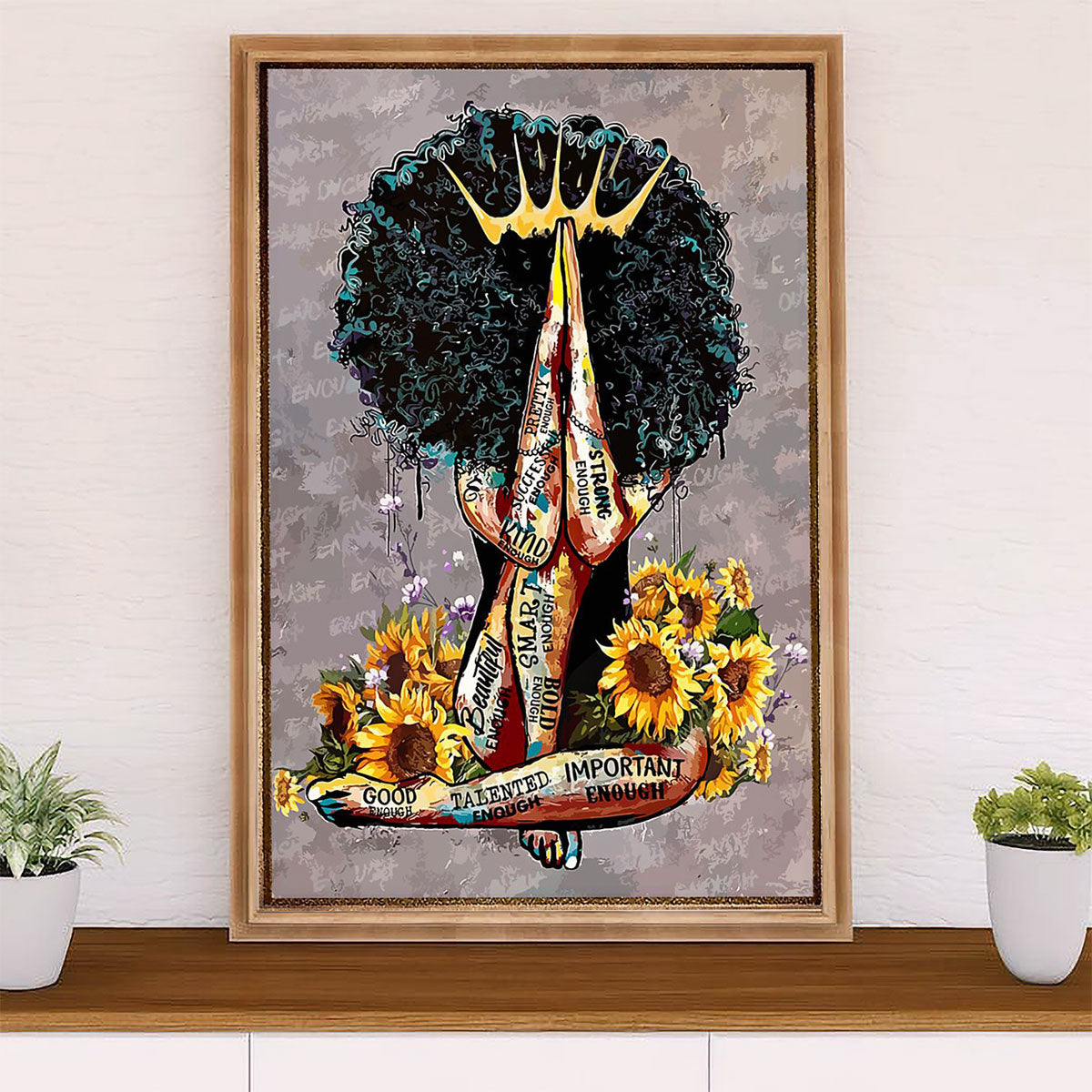 African American Afro Canvas Wall Art Prints | Black Queen Sunflower | Gift for Black Girl