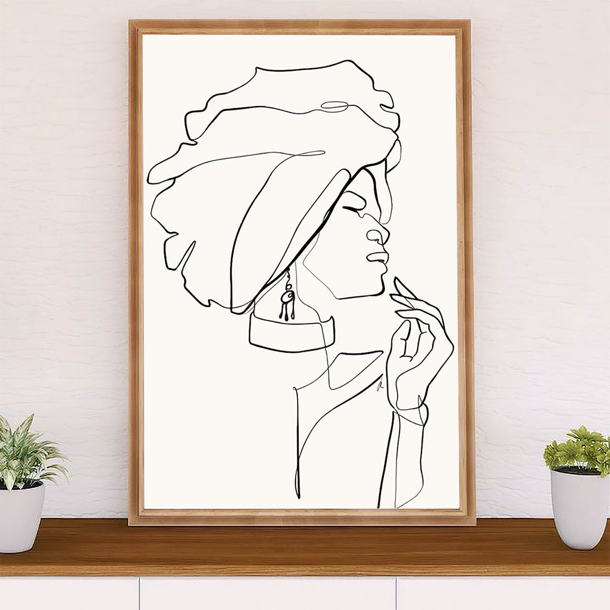 African American Afro Canvas Wall Art Prints | One Line Art Painting Black Girl | Gift for Black Girl