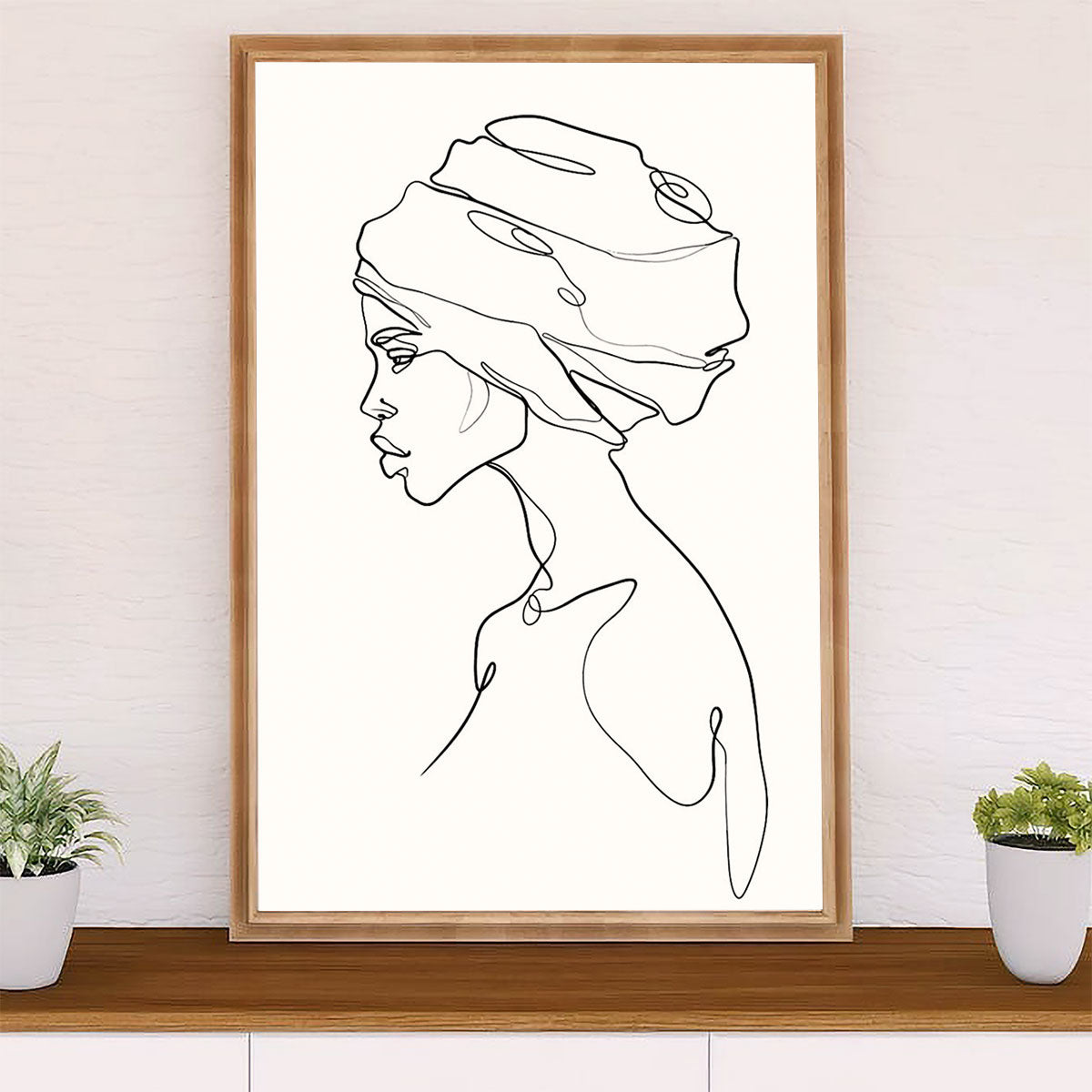 African American Afro Canvas Wall Art Prints | One Line Art Painting Black Girl | Gift for Black Girl