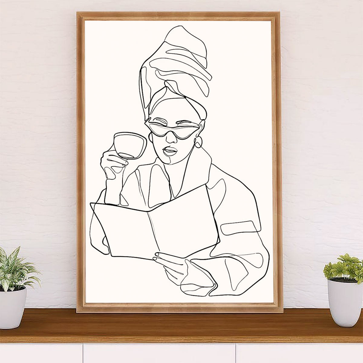 African American Afro Canvas Wall Art Prints | One Line Art Painting Black Girl | Gift for Black Girl