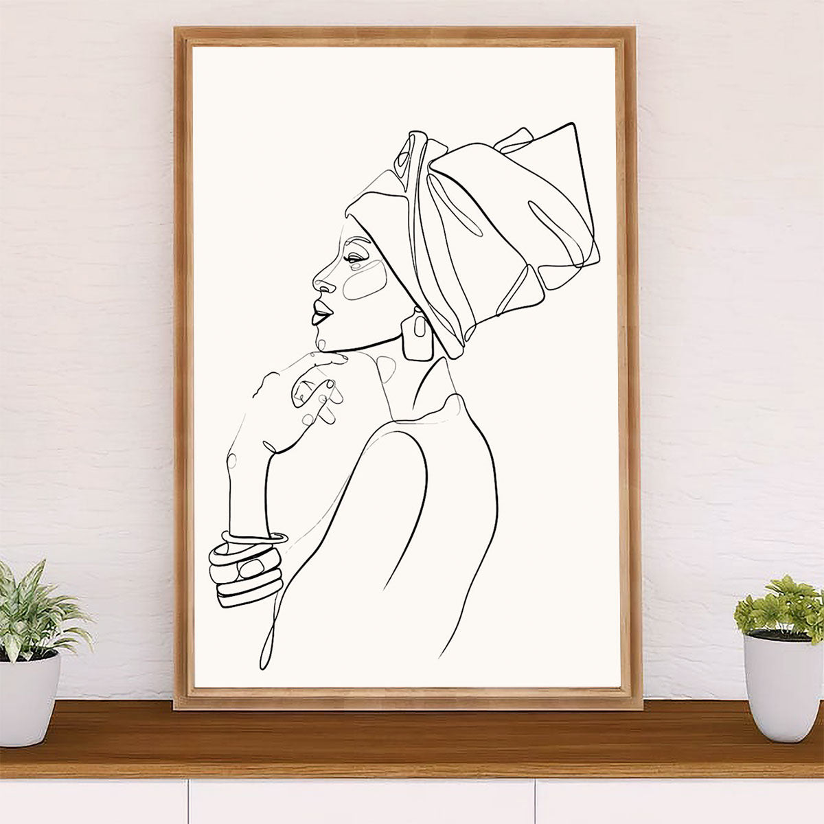 African American Afro Canvas Wall Art Prints | One Line Art Painting Black Girl | Gift for Black Girl