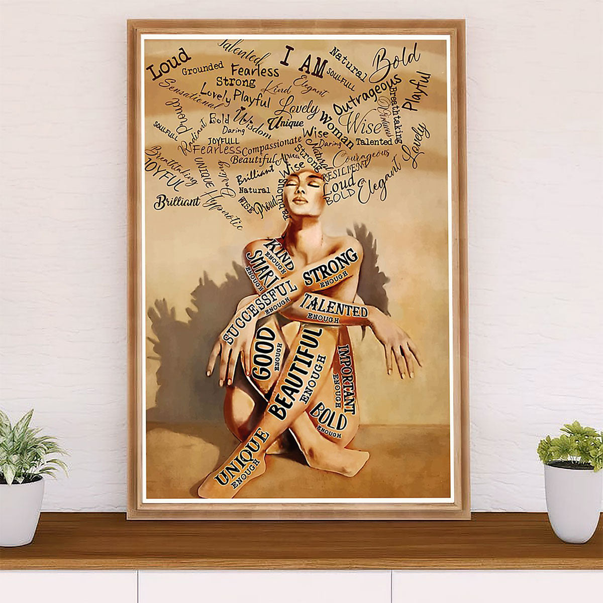 African American Afro Canvas Wall Art Prints | Inspirational Quotes Strong Girl | Gift for Black Girl