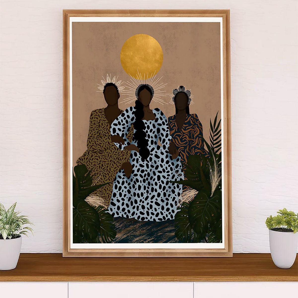 African American Afro Canvas Wall Art Prints | Black Queens Painting Moon | Gift for Black Girl