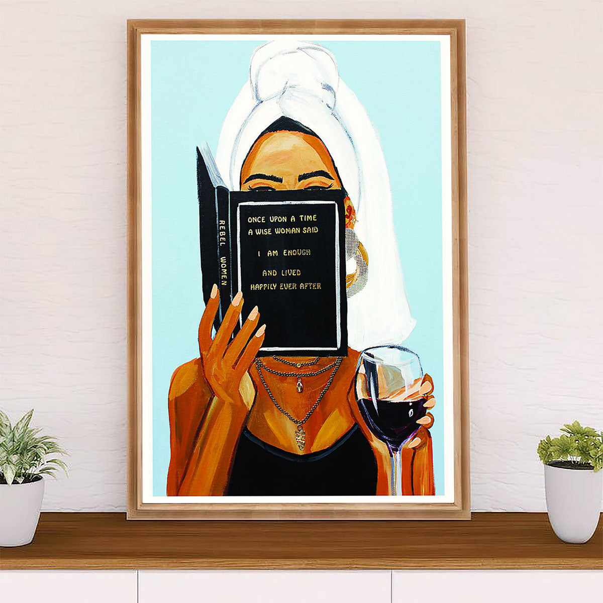 African American Afro Canvas Wall Art Prints | Woman Drinks Wine, Reads Book | Gift for Black Girl