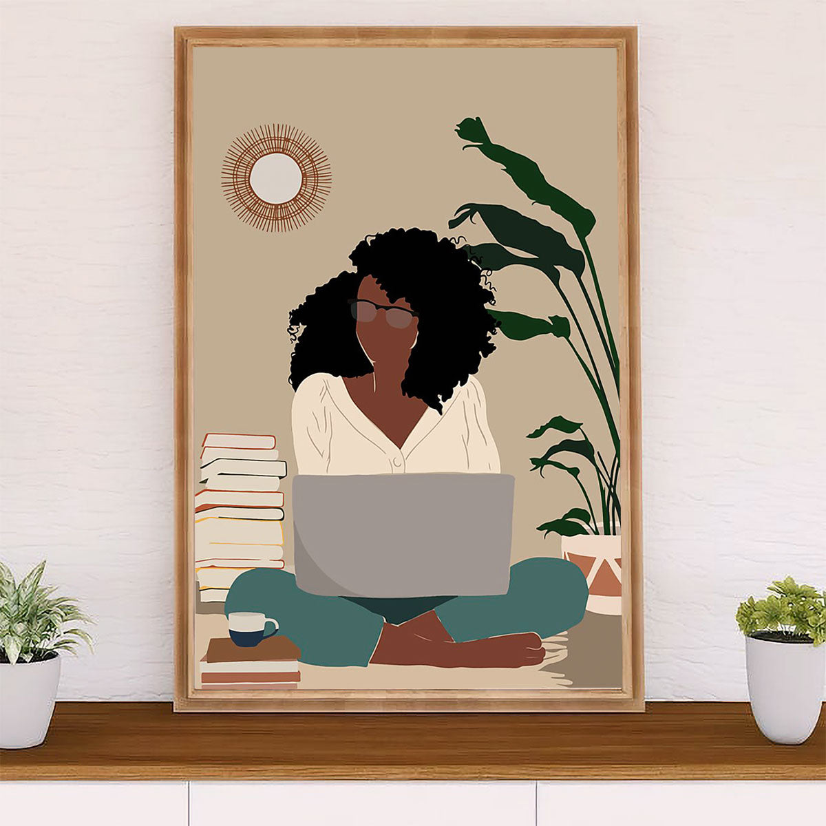 African American Afro Canvas Wall Art Prints | Girl Retro Art Painting | Gift for Black Girl