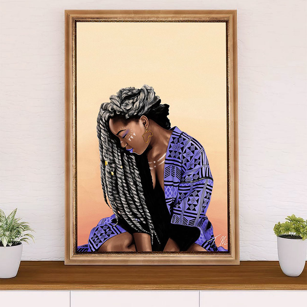 African American Afro Canvas Wall Art Prints | Joyful Girl | Gift for Black Girl