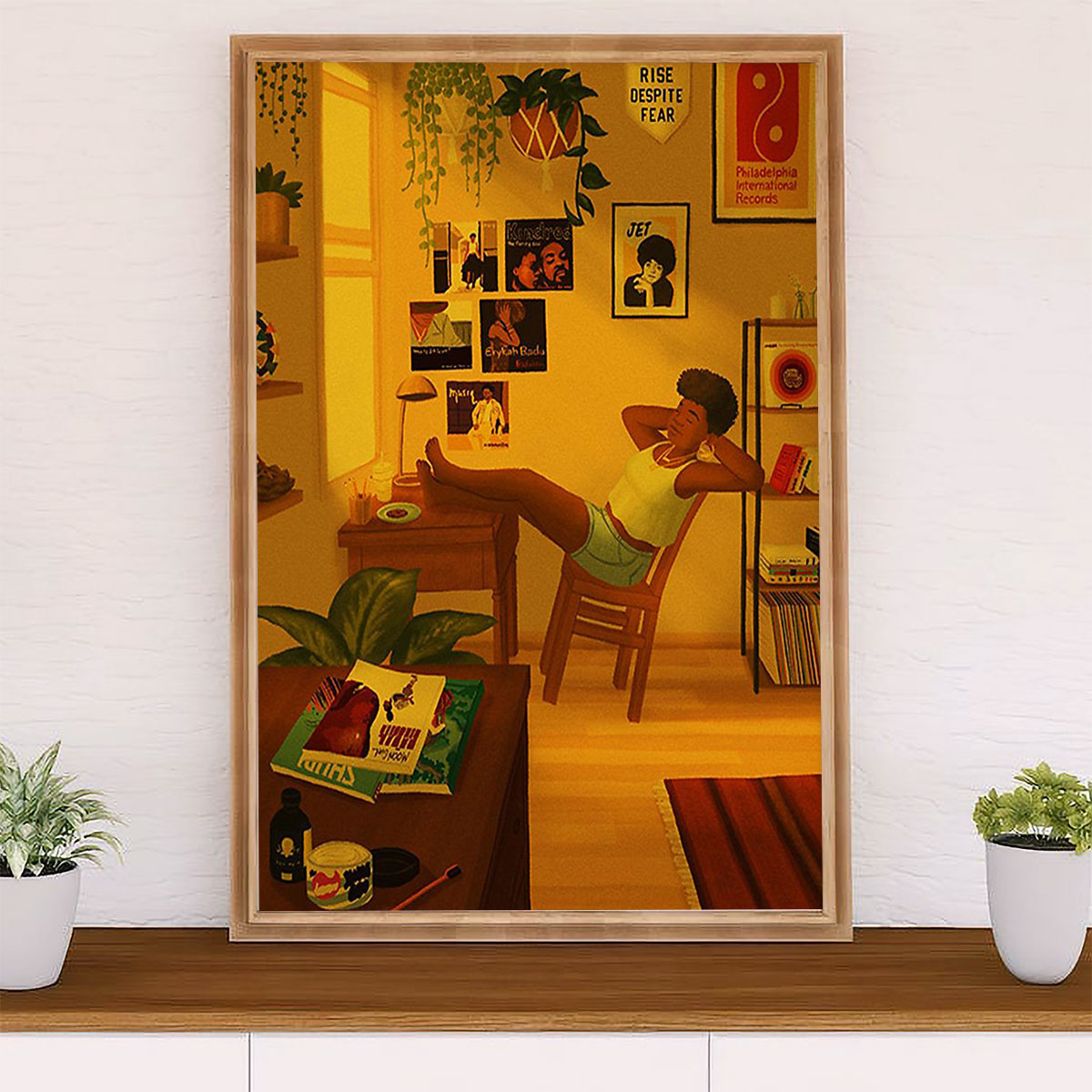 African American Afro Canvas Wall Art Prints | Girl Relaxing | Gift for Black Girl