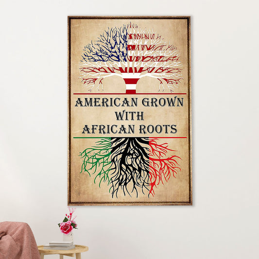 African American Afro Canvas Wall Art Prints | American Grown With African Roots | Gift for Black Girl