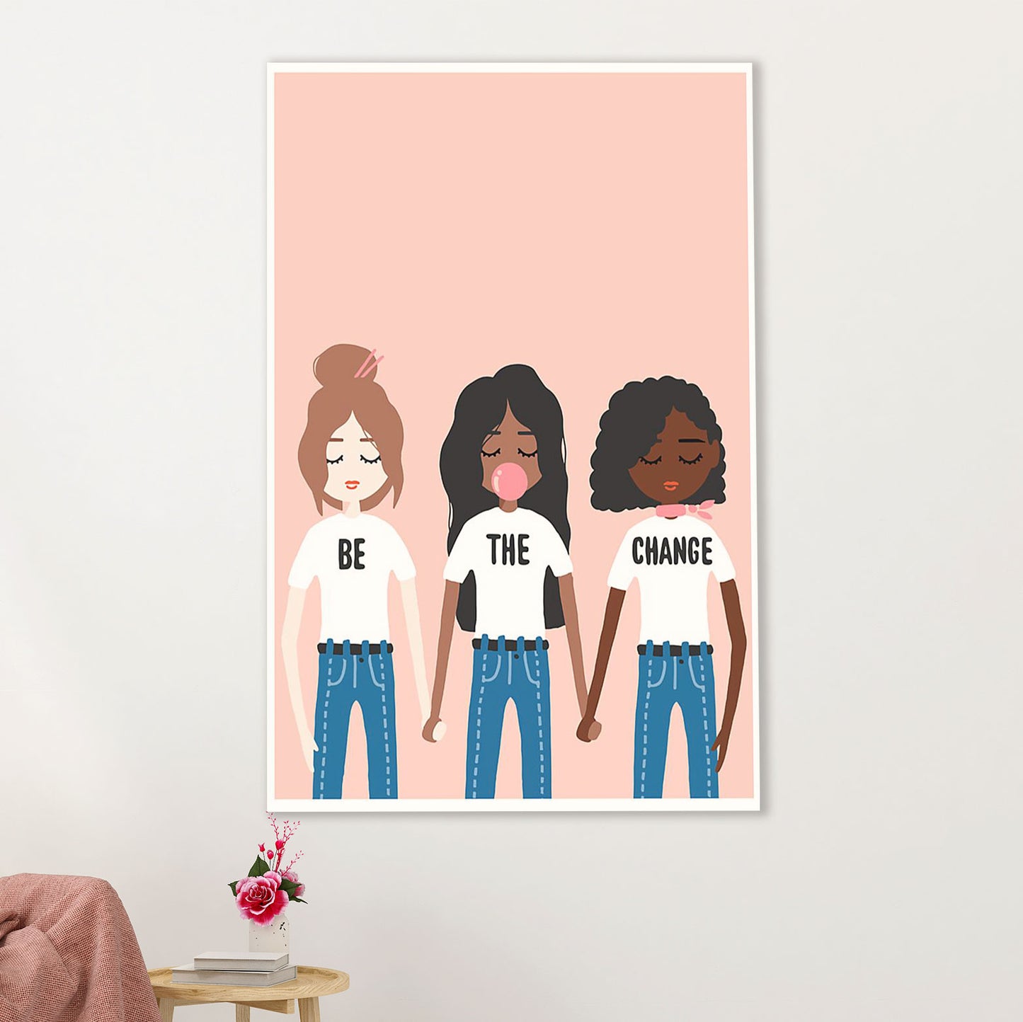 African American Afro Canvas Wall Art Prints | Be The Change - Different Colors | Gift for Black Girl