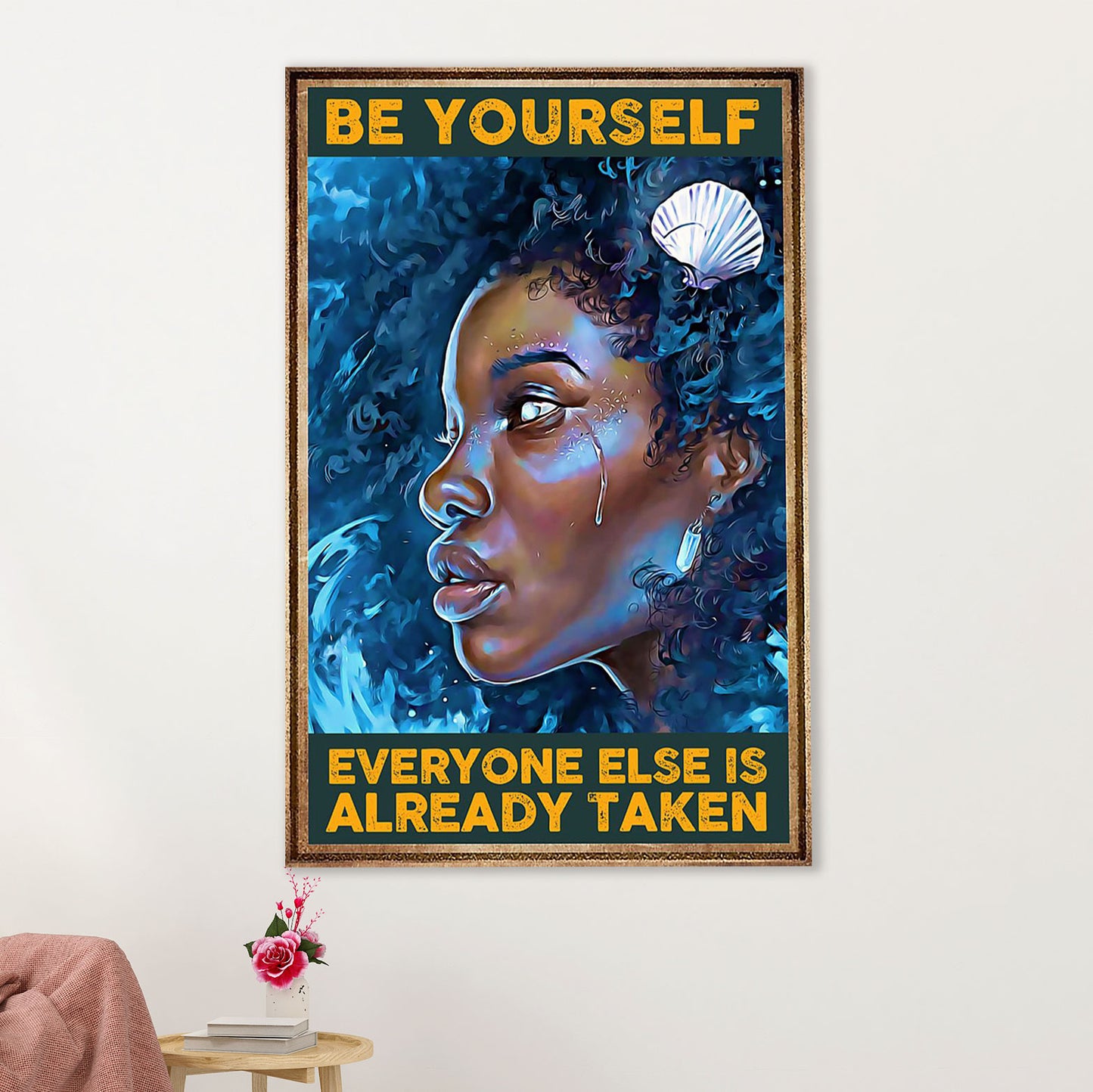 African American Afro Canvas Wall Art Prints | Be Yourself Motivational Quotes | Gift for Black Girl