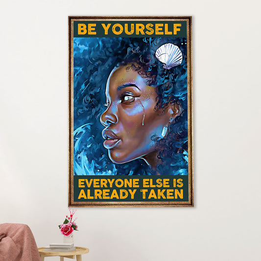 African American Afro Canvas Wall Art Prints | Be Yourself Motivational Quotes | Gift for Black Girl