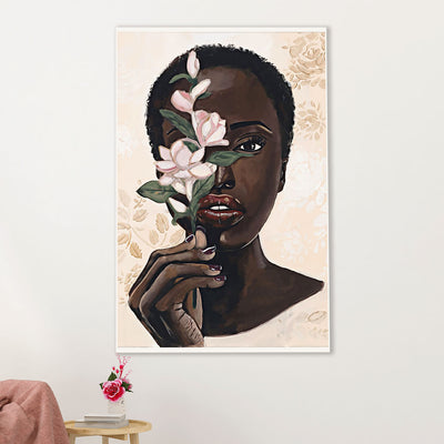 African American Afro Canvas Wall Art Prints | Woman Flower Potrait Painting | Gift for Black Girl