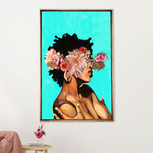 African American Afro Canvas Wall Art Prints | Woman Flower Painting | Gift for Black Girl