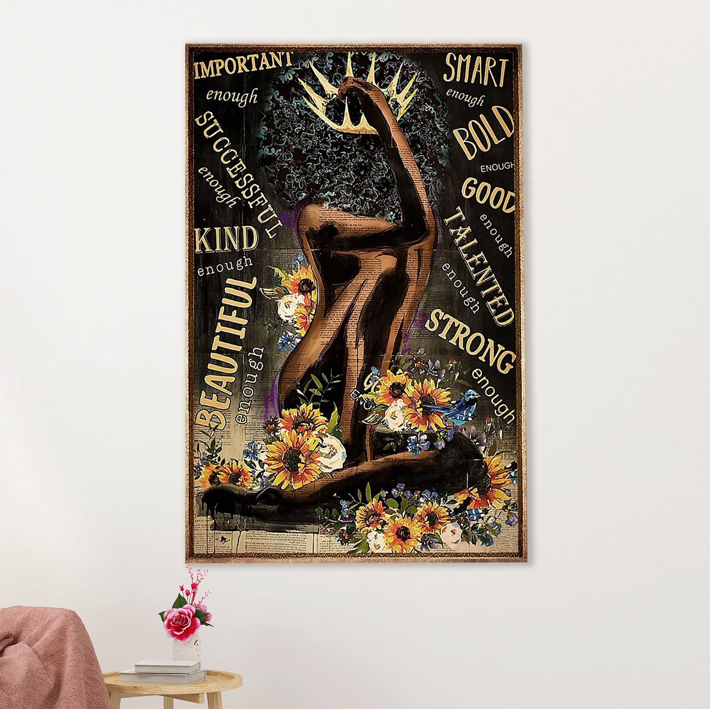 African American Afro Canvas Wall Art Prints | Black Queen Successful | Gift for Black Girl