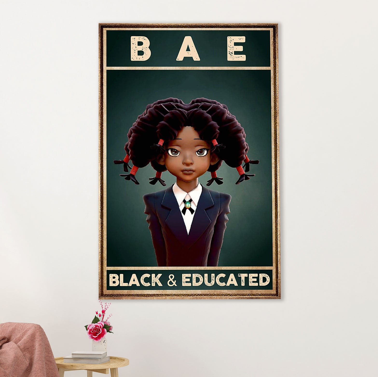 African American Afro Canvas Wall Art Prints | Black & Educated | Gift for Black Girl