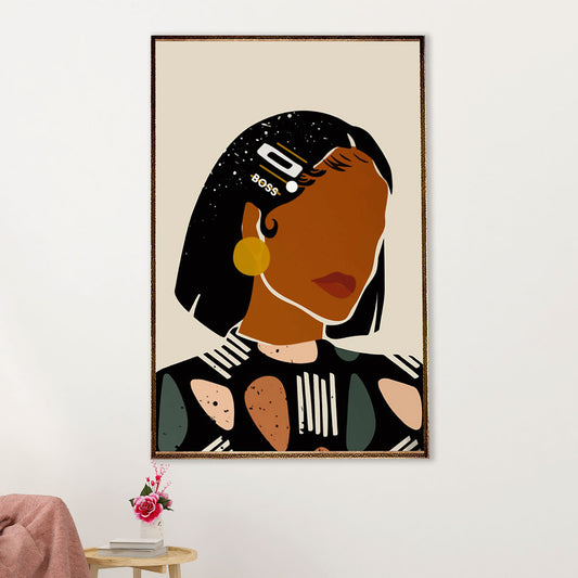 African American Afro Canvas Wall Art | Boss Girl Galaxy | Black Pride Gift for Black Girl