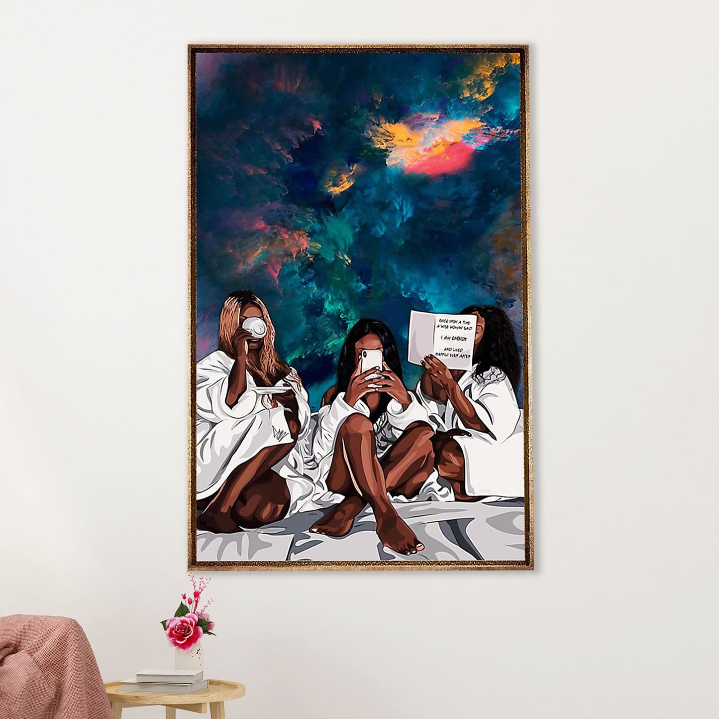 African American Afro Canvas Wall Art Prints | Ladies in Bed | Gift for Black Girl