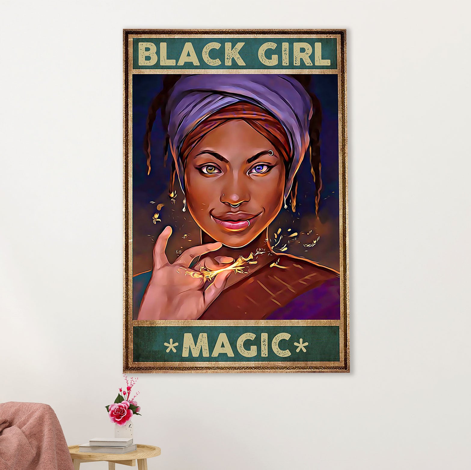 African American Afro Canvas Wall Art Prints | Black Girl Magic | Gift for Black Girl