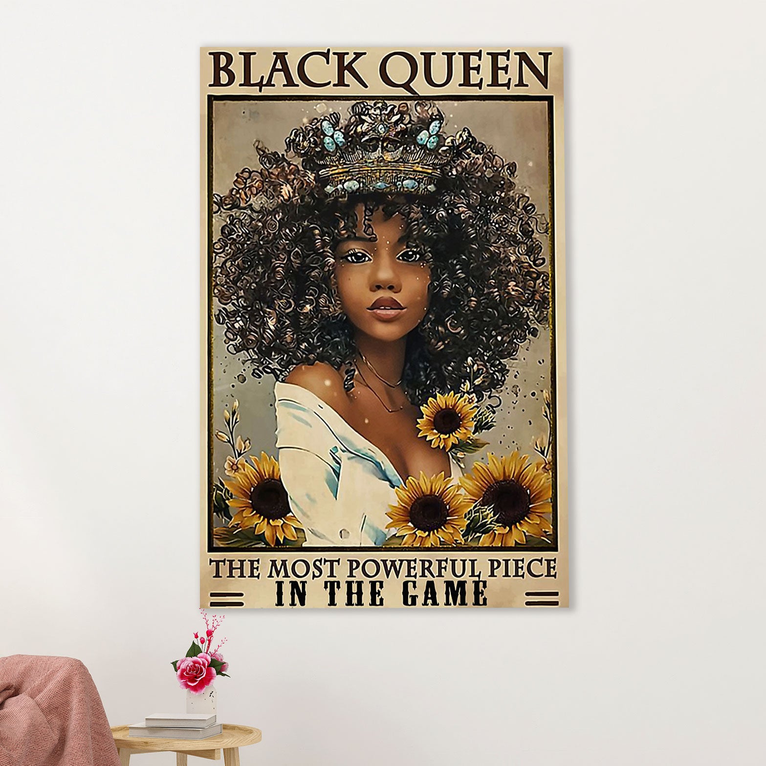 African American Afro Canvas Wall Art Prints | Black Queen | Gift for Black Girl