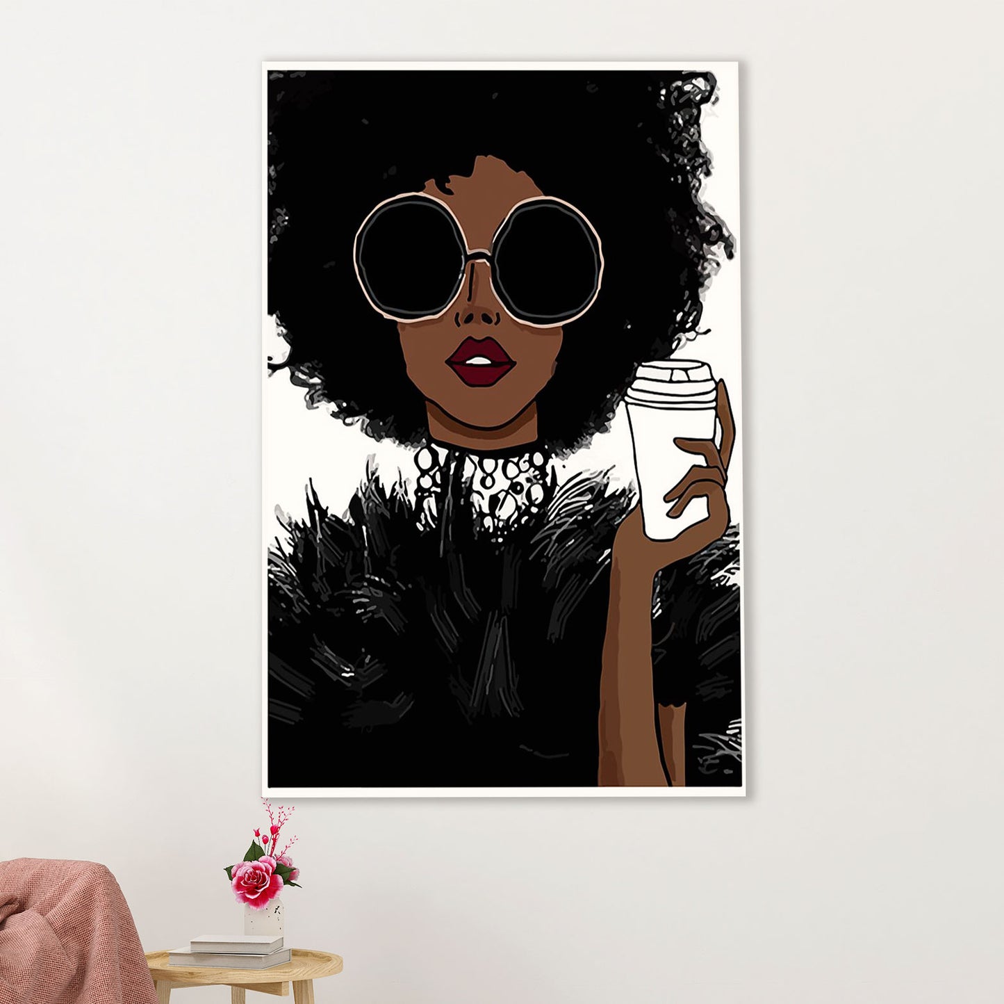 African American Afro Canvas Wall Art Prints | Black Girl Coffee | Gift for Black Girl