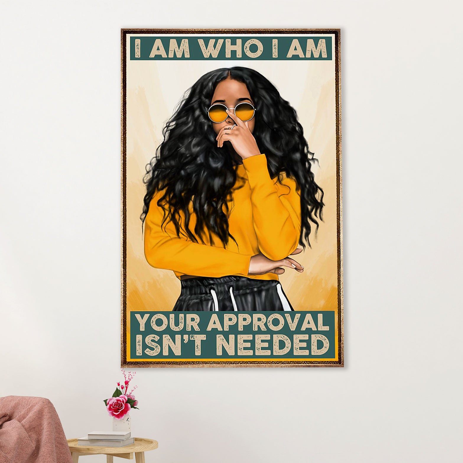 African American Afro Canvas Wall Art Prints | I Am Who I Am | Gift for Black Girl