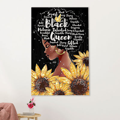African American Afro Canvas Wall Art Prints | Black Queen Sunflower | Gift for Black Girl