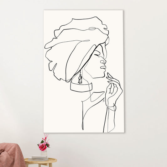 African American Afro Canvas Wall Art Prints | One Line Art Painting Black Girl | Gift for Black Girl