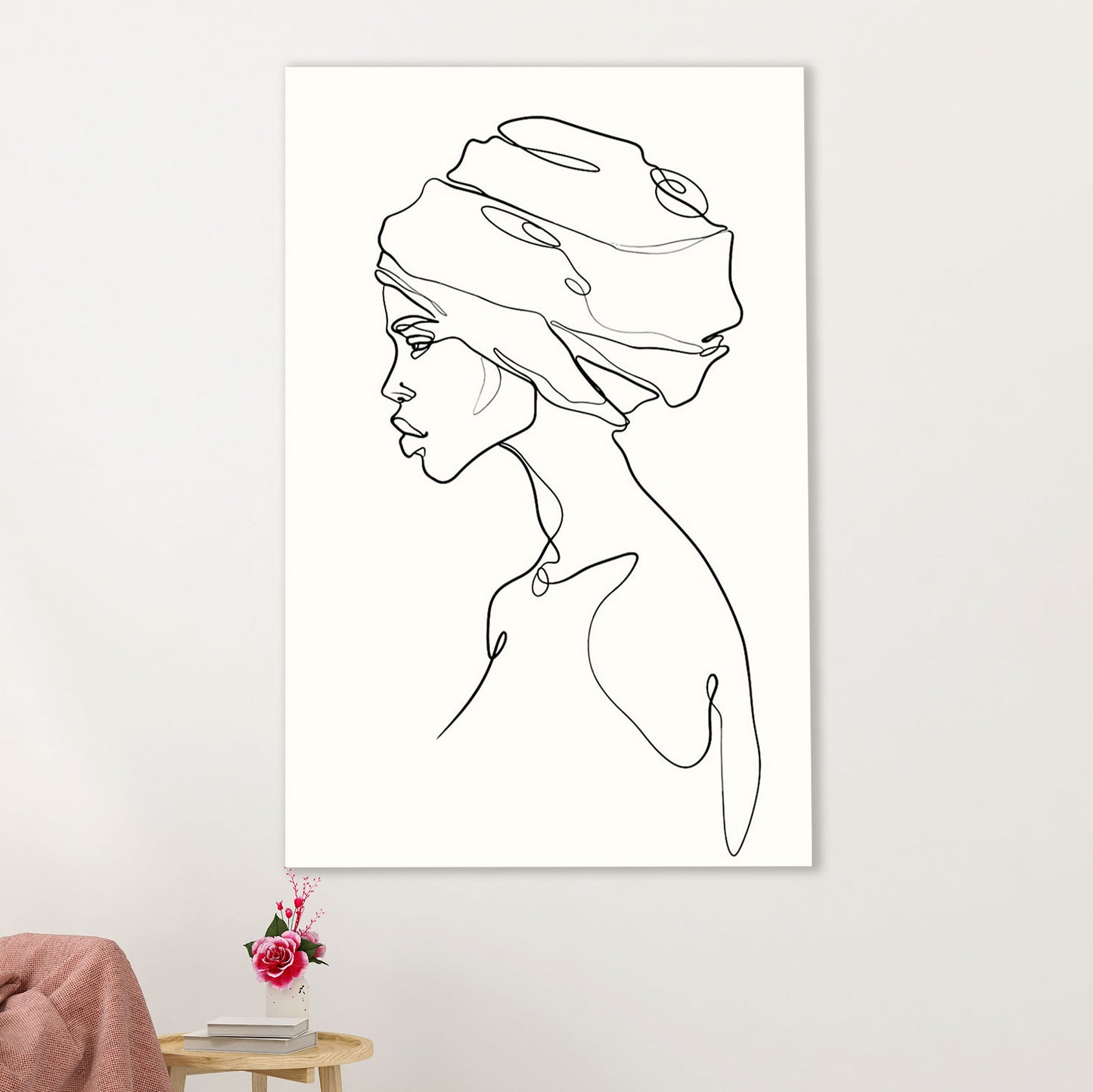 African American Afro Canvas Wall Art Prints | One Line Art Painting Black Girl | Gift for Black Girl